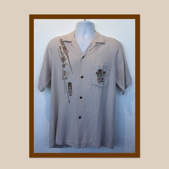 Vintage 1950s tiki fire torch shirt. Size large