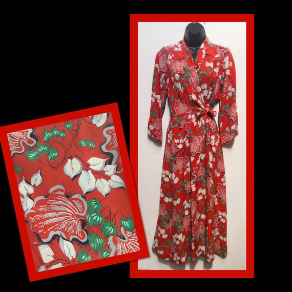 Fantastic vintage 1940s rayon Hawaiian wrap dress
