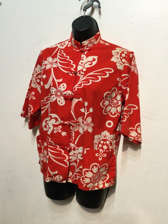 Vintage 1950s cotton Hawaiian tea timer blouse - image 8