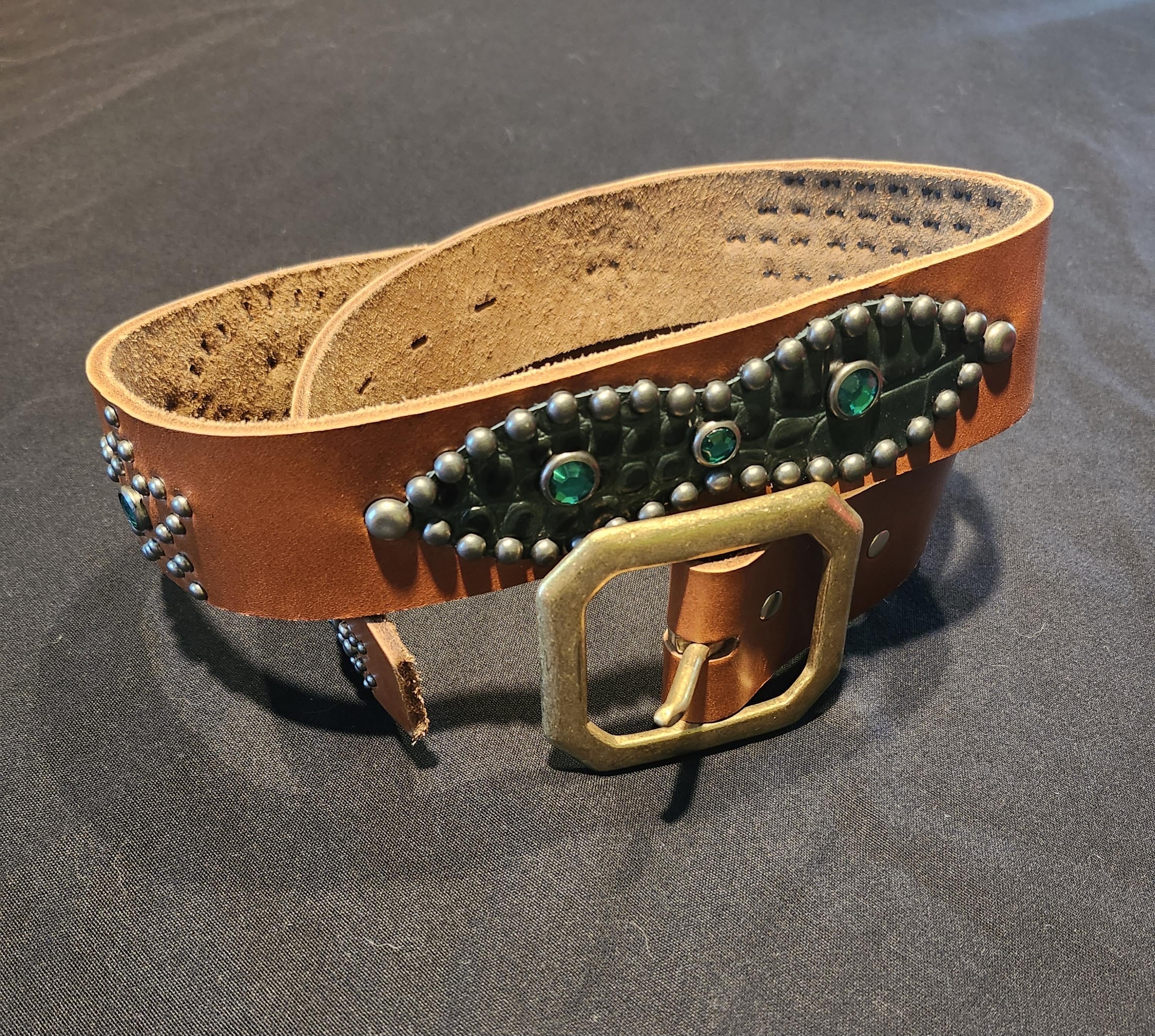 J046 1940's Style Brown Leather Silver Studded Rockabilly Western
