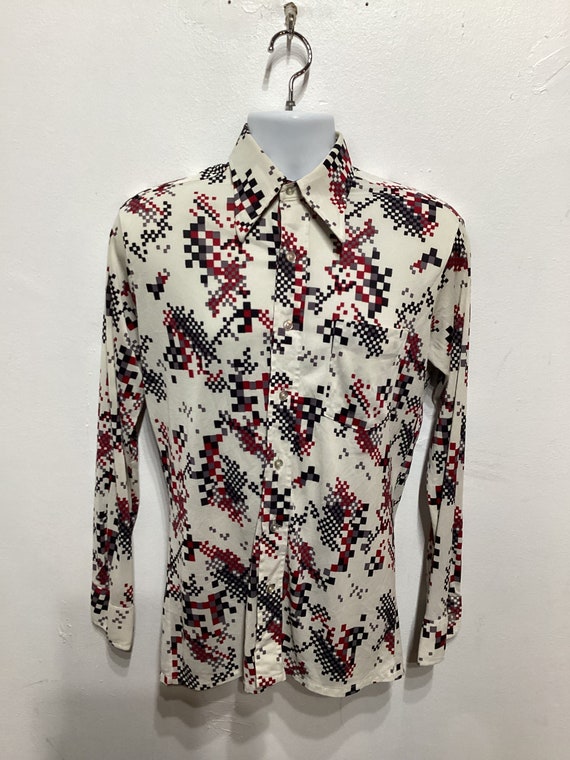 Vintage 1970s polyester print shirt by David Hans… - image 6