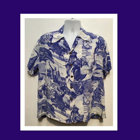Vintage 1940s rayon photo print shirt.