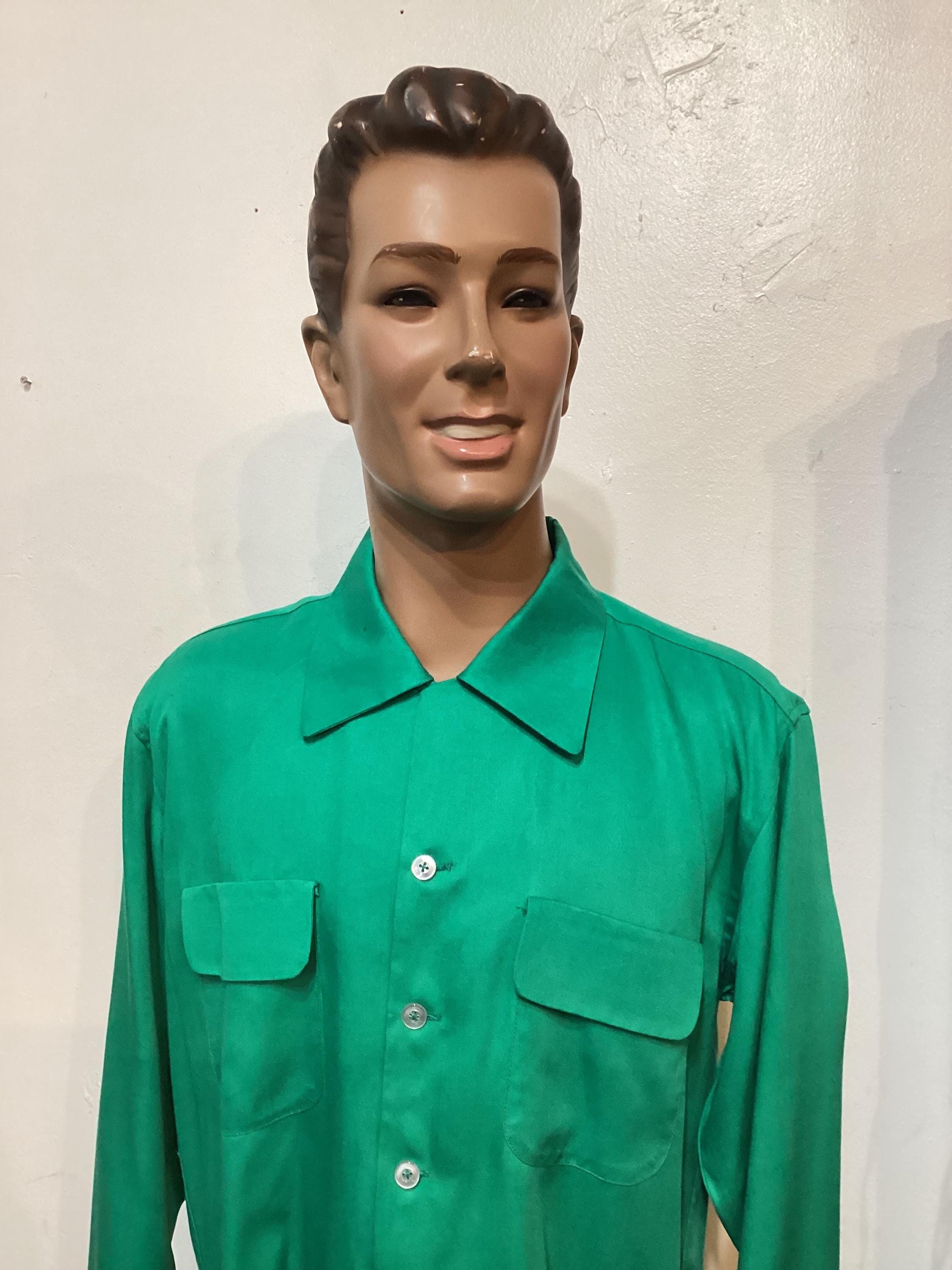 HR067 1950's Vintage Reproduction Kelly Green Rayon Gabardine