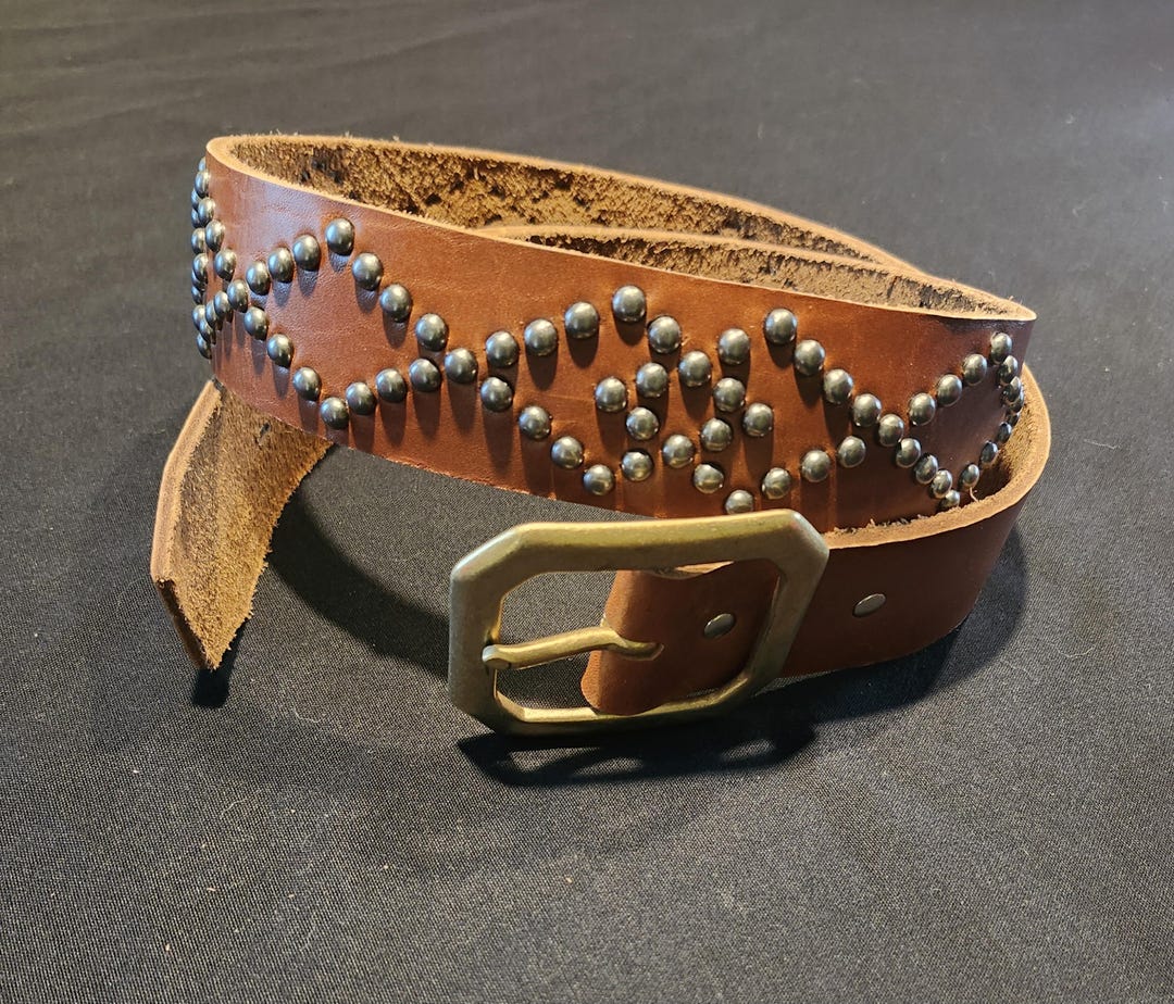 J045 1940's Style Brown Leather Silver Studded Rockabilly Western