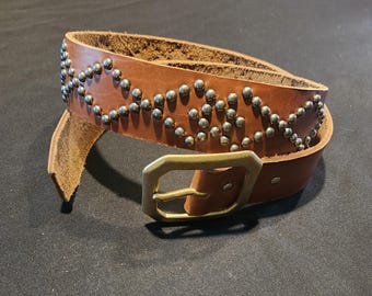 VINTAGE/スタッズ/ジュエリー/ベルト/レザー/ブラウン/メンズ