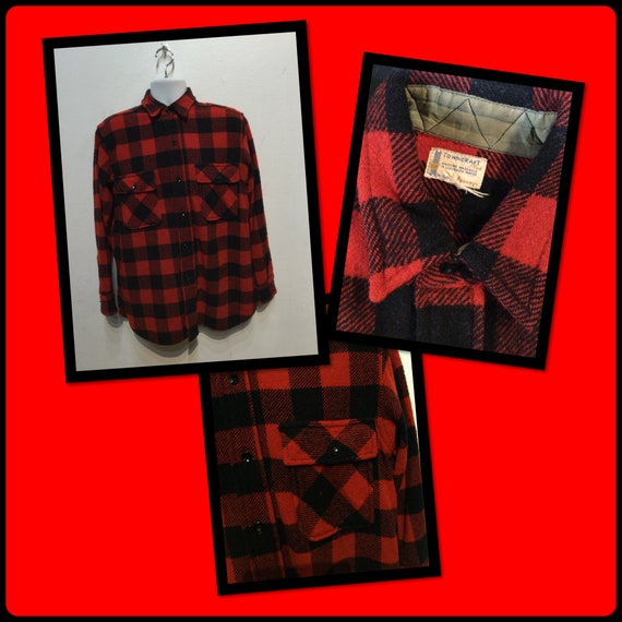 Vintage 1950s Wool Buffalo Plaid Shirt by Towncra… - image 1