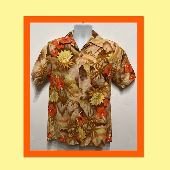 Vintage 1960s cotton tiki print Hawaiian shirt - image 1