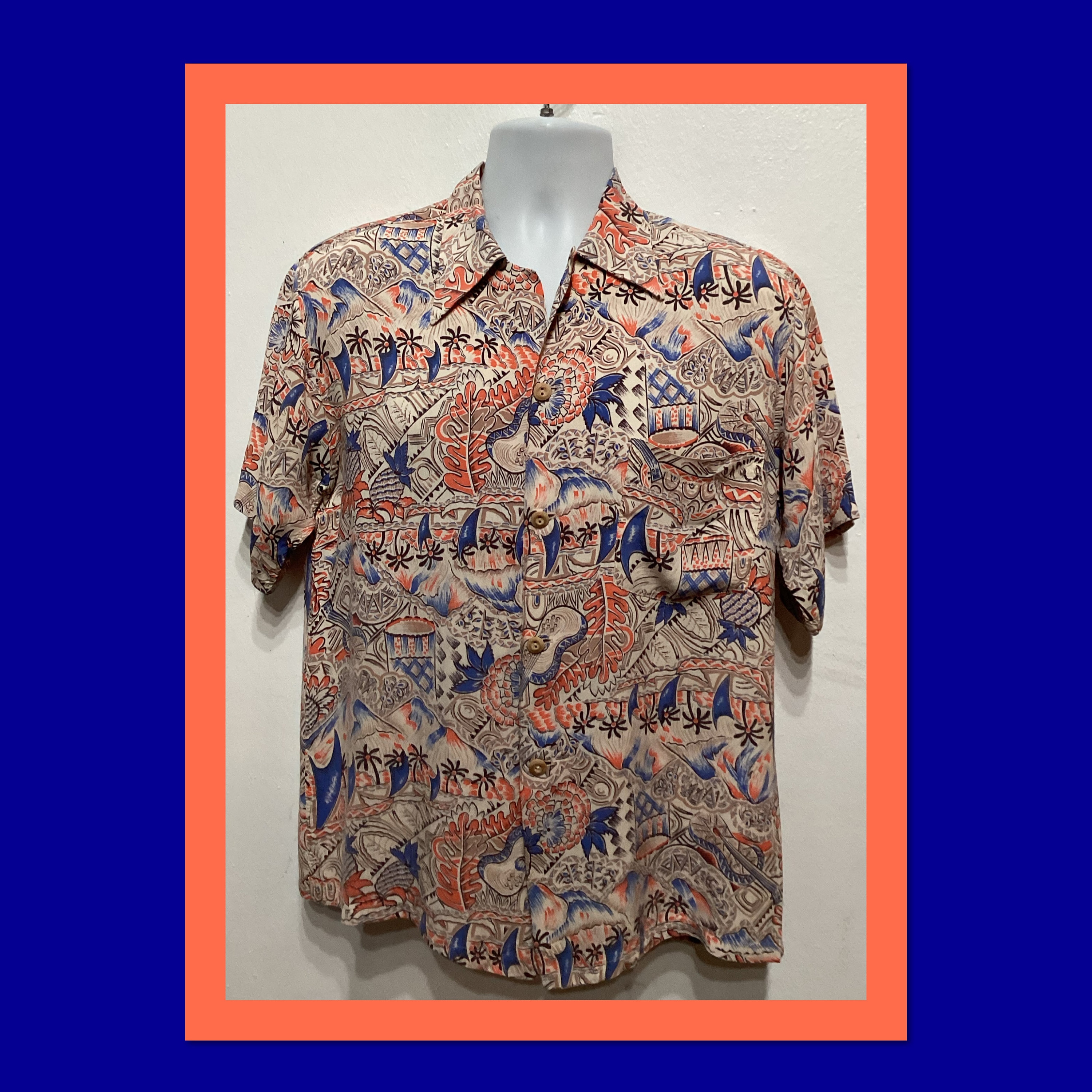 HS237 Vintage 1940s/50s Rayon Hawaiian Shirt by Paradise Isle Size 