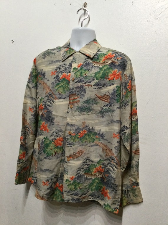 Vintage 1940s/50s silk long sleeve Hawaiian shirt… - image 10