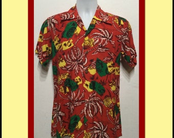 HS043  1940's vintage reproduction rayon Hawaiian shirt by Reminscence
