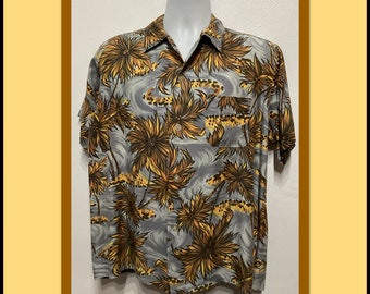 Chemise hawaïenne vintage en rayonne HS260 des années 1950/60 par Aloha. Taille moyenne