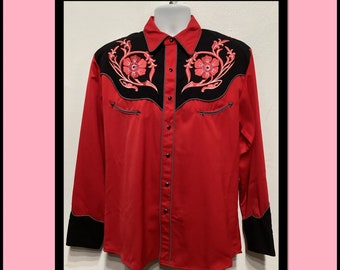Vintage Reproduction Embroidered Skull Western Shirt by