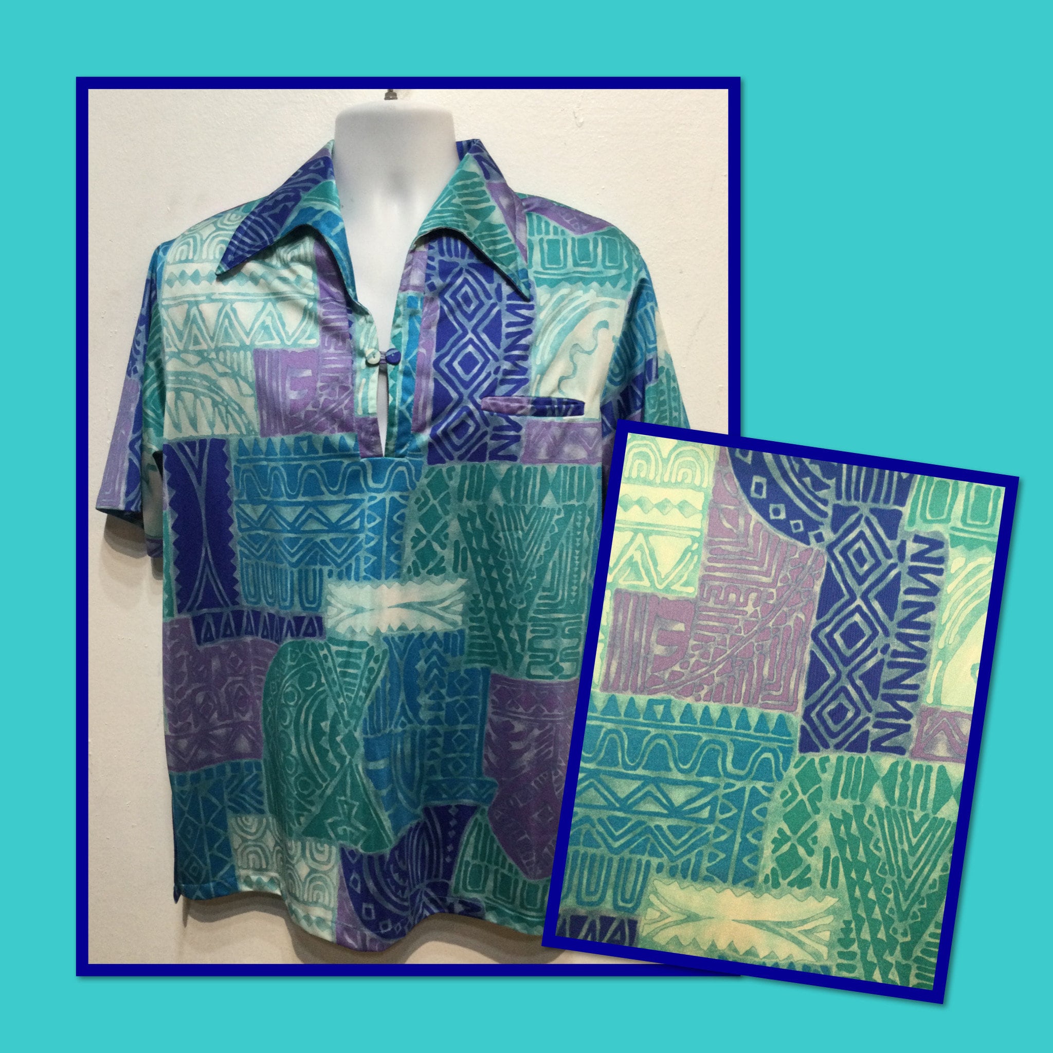 Kleding Herenkleding Overhemden & T-shirts Oxfords & Buttondowns Jaren 60 Da Vinci Tiki Patroon Hawaiian Shirt Medium 