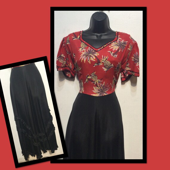 Vintage 1940s rayon "RARE" Hawaiian dress 30" wais