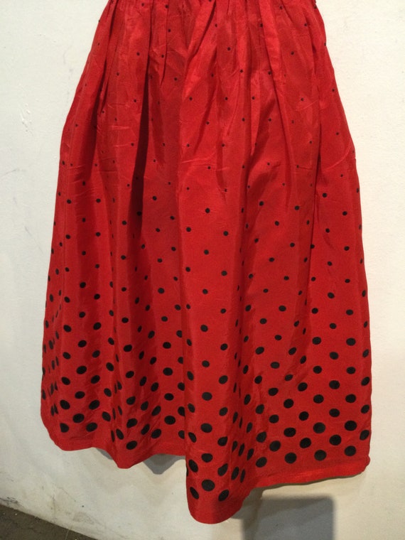 Vintage 1950s red acetate dress with polka dot ve… - image 8