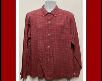 MV080 Vintage 1950s plaid button down collar shirt by Campus. Size large 16-16 1/2.