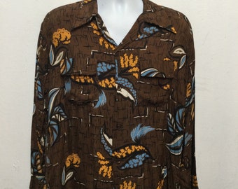 Vintage 1940s/50s Rayon Long Sleeve Hawaiian Shirt by Sportop 