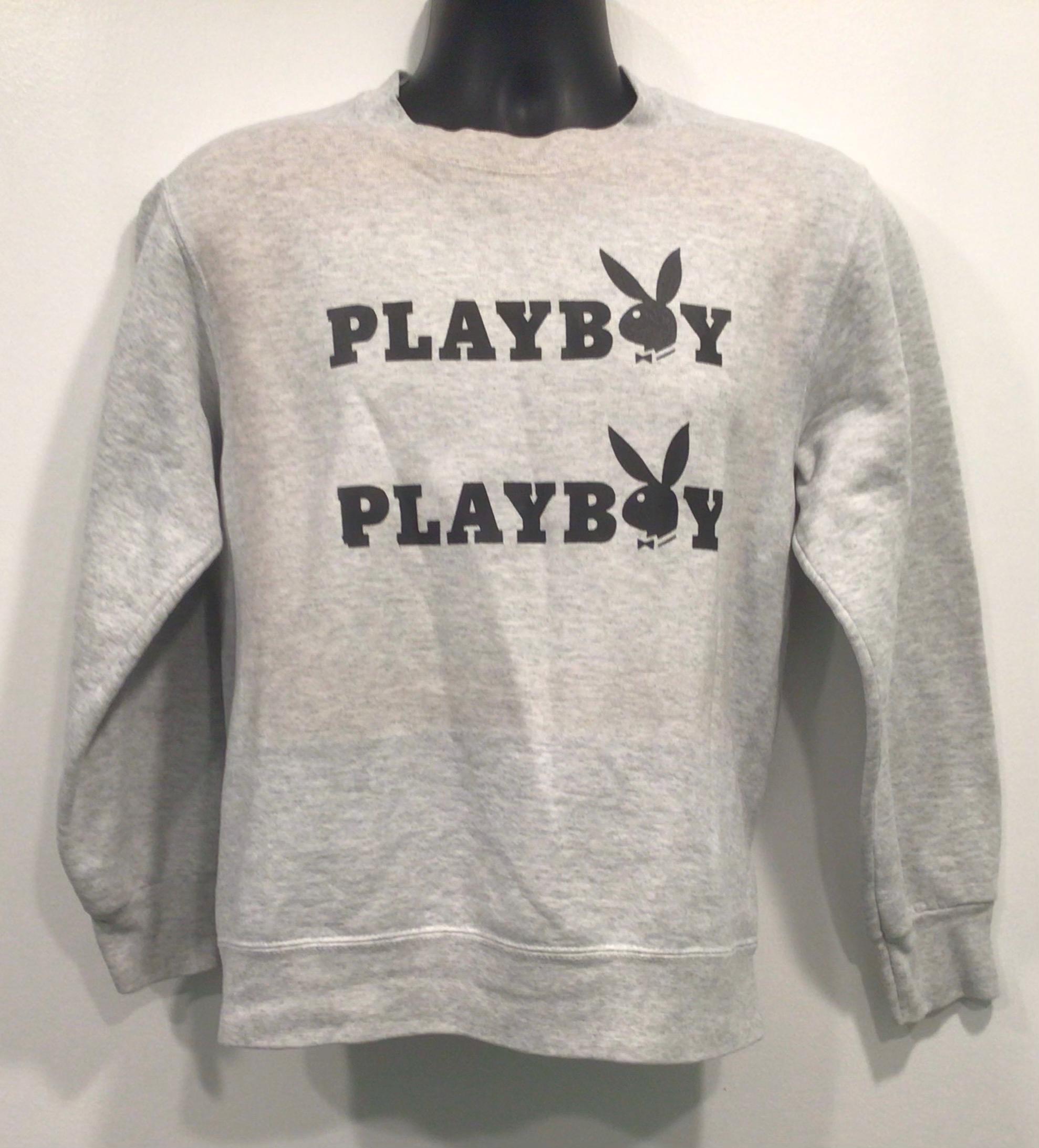 80s PLAYBOY半袖 スウェット コットンポリフロッキー グレー Lサイズ PLAYBOY】80S RABBIT CREW SWEATER – ホーリースモーク