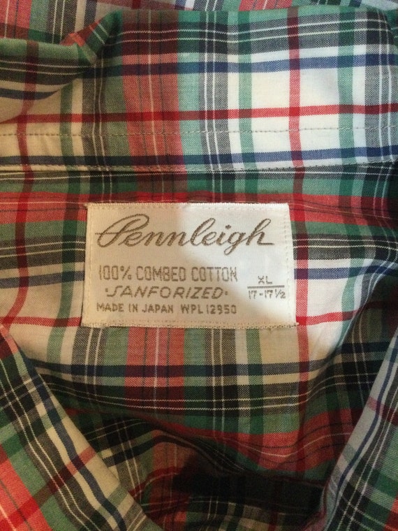 Vintage 1950s cotton plaid loop collar shirt size… - image 2