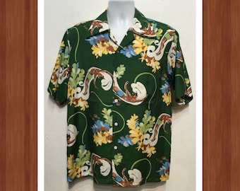 1940s vintage reproduction by “Kona Bay” rayon Hawaiian shirt. Size medium, large, X large and XX large