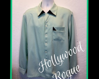 1950s vintage reproduction Hollywood Rogue mint and black campus shirt Size X large