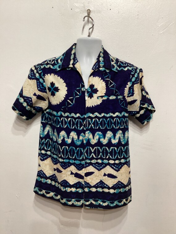 Vintage 1960s cotton zipper front Tiki Hawaiian s… - image 9