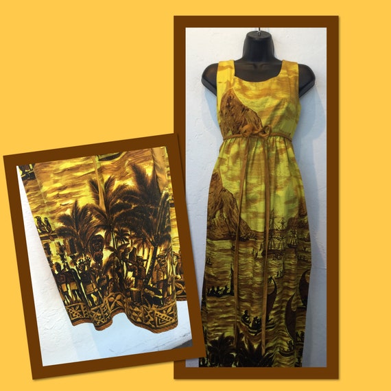 Vintage 1960s Hawaiian cotton dress. 26" waist