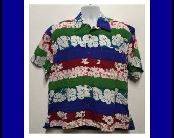Chemise hawaïenne en rayonne HS156 vintage des années 1940 reproduction vintage par Dodgest taille moyenne