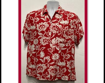 HS038 Chemise tiki hawaïenne en rayonne vintage des années 1950/60, fabriquée par Luau prints. Taille moyenne 15-15 1/2.