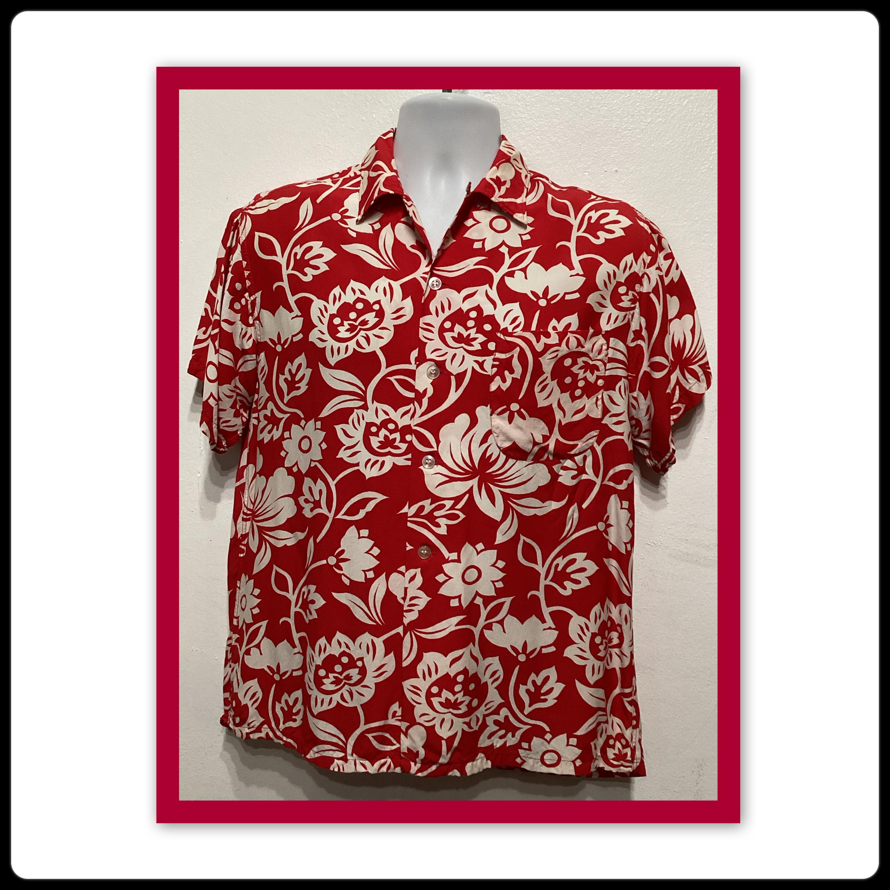 HS038 Vintage 1950's/60's Rayon Hawaiian Tiki Shirt Made by Luau