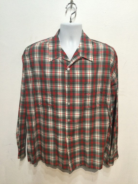 Vintage 1950s cotton plaid loop collar shirt size… - image 8