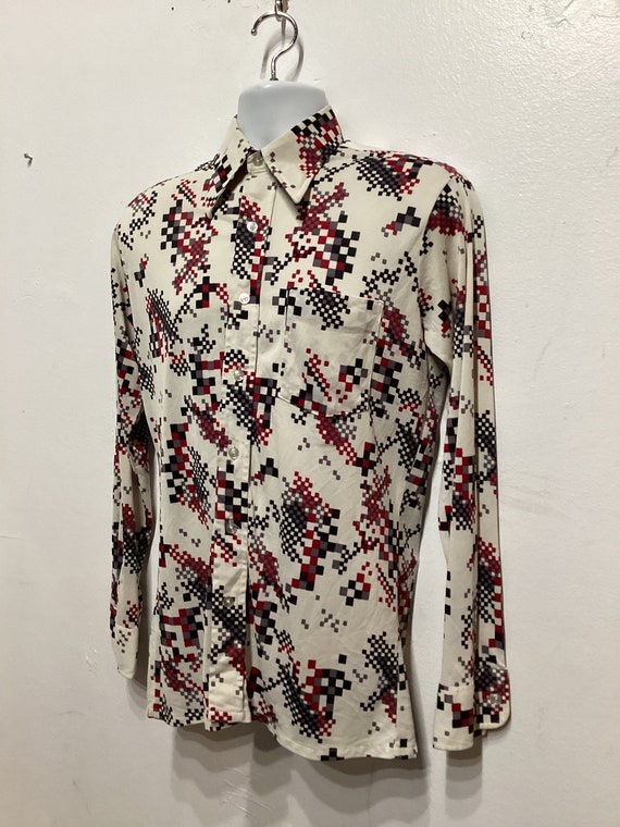 Vintage 1970s polyester print shirt by David Hans… - image 9