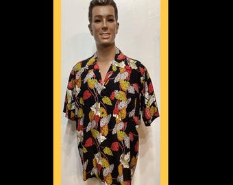 HS402  Vintage reproduction 1940's rayon Hawaiian shirt by Locals Only. Size X large.