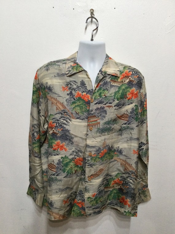 Vintage 1940s/50s silk long sleeve Hawaiian shirt… - image 5