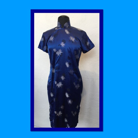 Vintage blue satin Asian dress