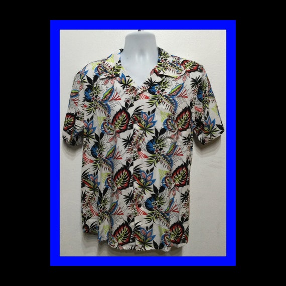 Americana 1950s style rayon atomic / tiki print s… - image 1