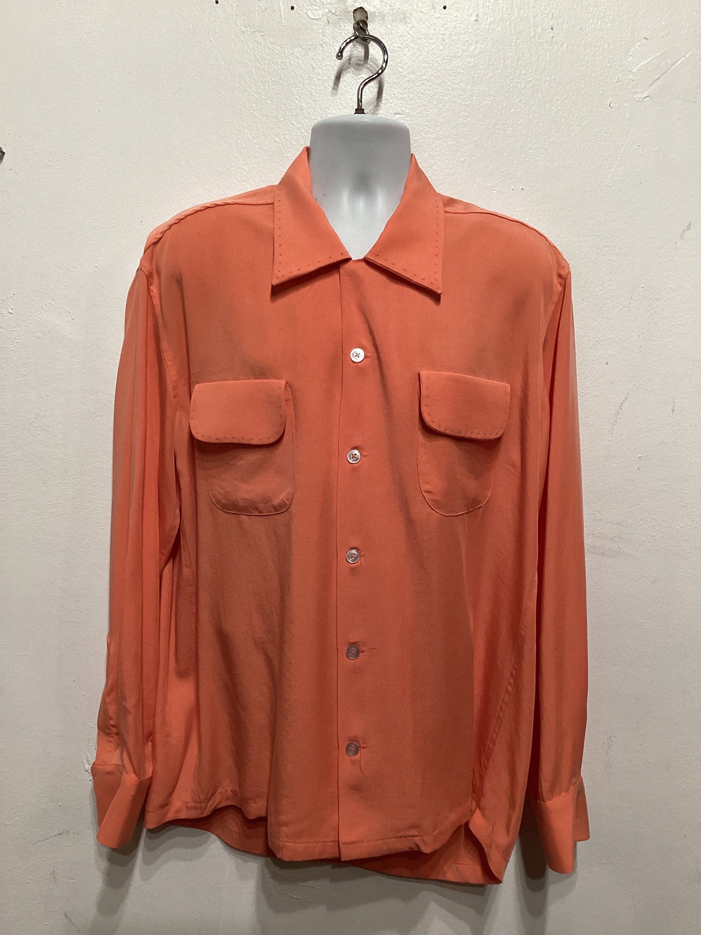 Rare Vintage 1940s Yellow Beige Gabardine Mens Button Down