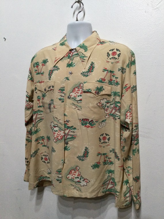 Vintage 1940s rayon long sleeve Hawaiian shirt by… - image 8