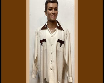 60-70s vintage 刺し子　50s rayon rockabilly Vintage 1950's Two-tone Embroidery Rayon Western Cowboy Rockabilly
