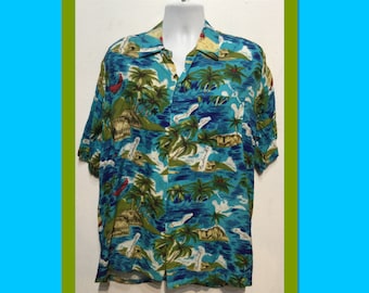 HS172 Vintage 1960s Rayon Hawaiian Shirt by National Sport