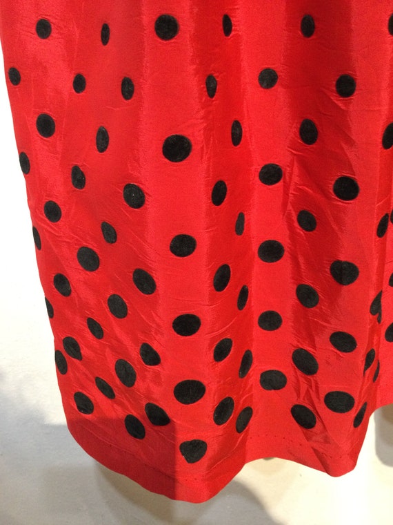 Vintage 1950s red acetate dress with polka dot ve… - image 6