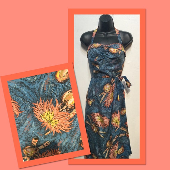 Vintage 1940s silk sarong hawaiian dress 30" waist