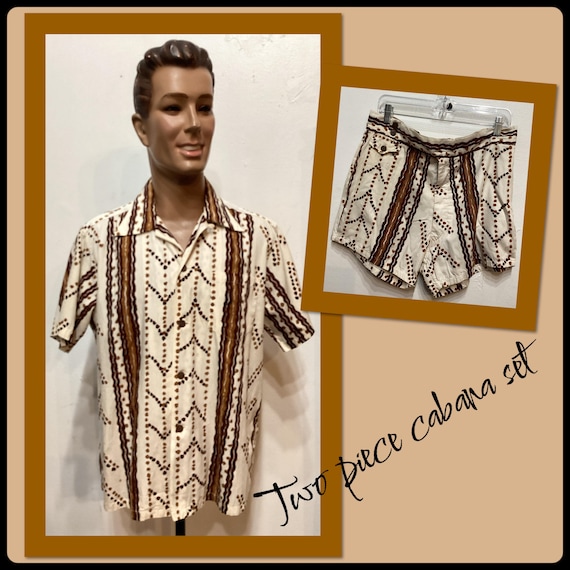 HS356  Vintage 1950's printed two tone cabana set… - image 1