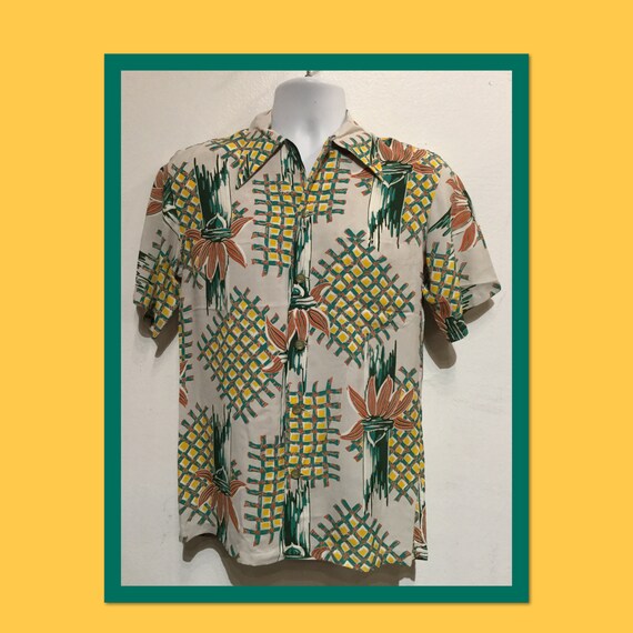 1940s vintage rayon bamboo print Hawaiian shirt Si