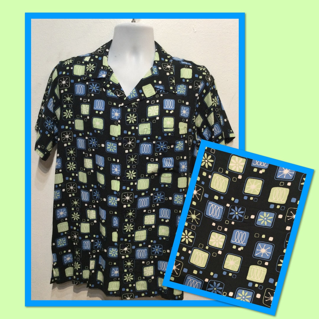 AT006 Americana 1950's Style Rayon Atomic Print Shirt. Atomik Tiki - Etsy