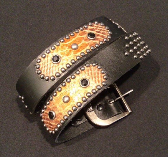 J040 1940's Style Black Leather Silver Studded Rockabilly Western