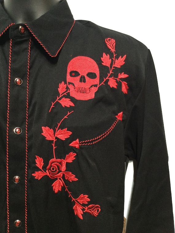 Vintage reproduction embroidered skull western sh… - image 4