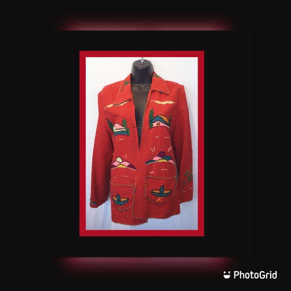 Vintage 1950s women's Mexican folk art jacket