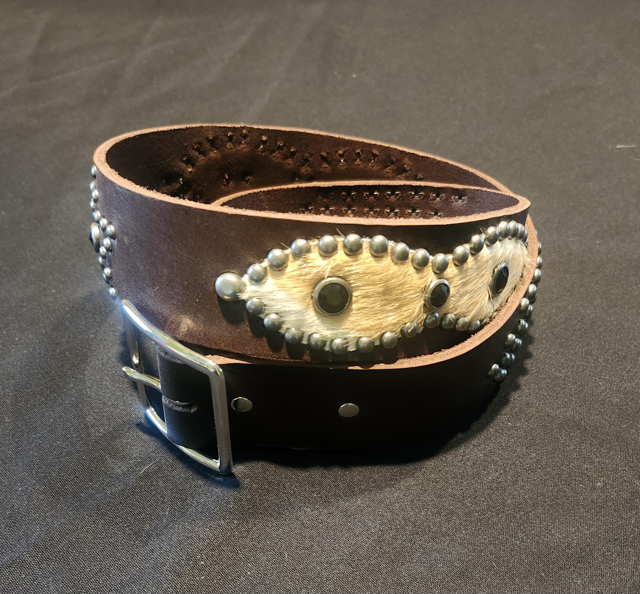 J064 1940's Style Brown Leather Silver Studded Rockabilly Western