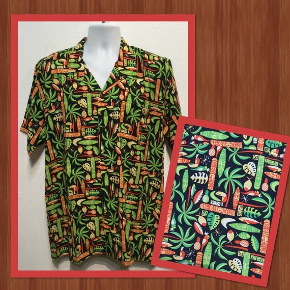 AT020 Americana 1950's Style Rayon Atomic / Tiki Print Shirt